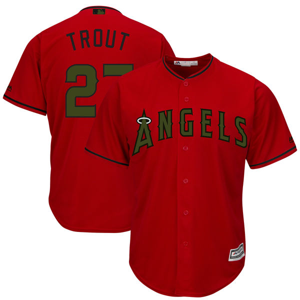 Men's Los Angeles Angels #27 Mike Trout Red 2018 Memorial Day Cool Base Stitched MLB Jersey